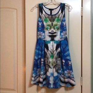 Aqua (Brand) Tricolor Geometric Print Dress